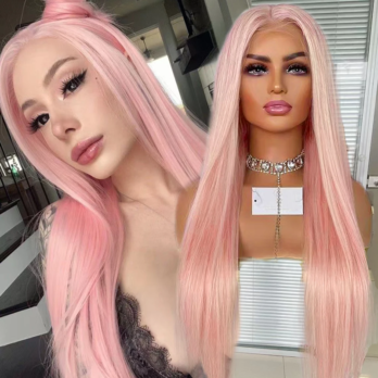 Light Pink Wig Long Straight Pink Hair