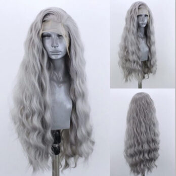 Long Curly Grey Lace Wigs