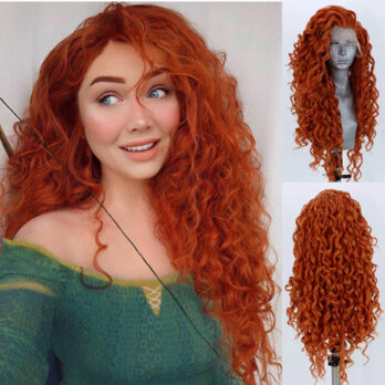 Orange hair wig long curly orange lace wig